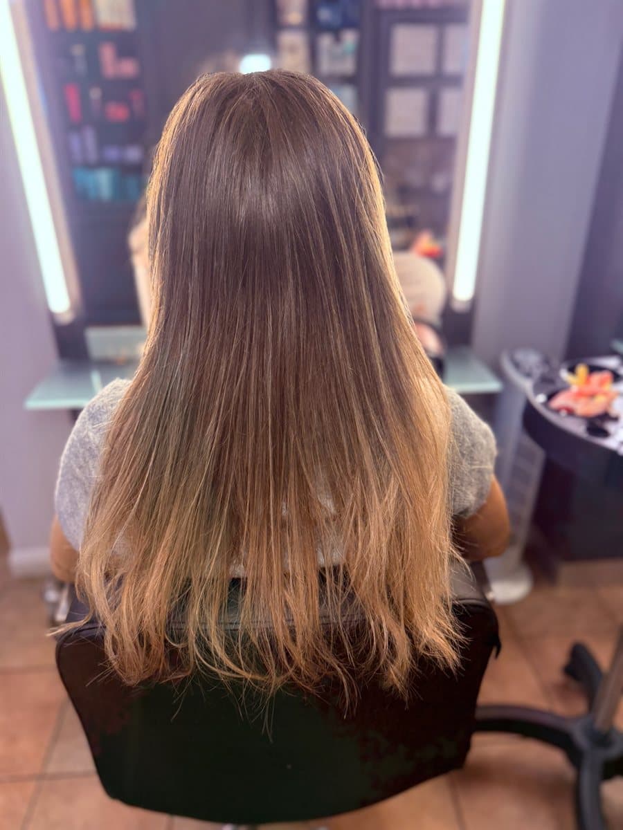 Grown-out light brown hair before balayage