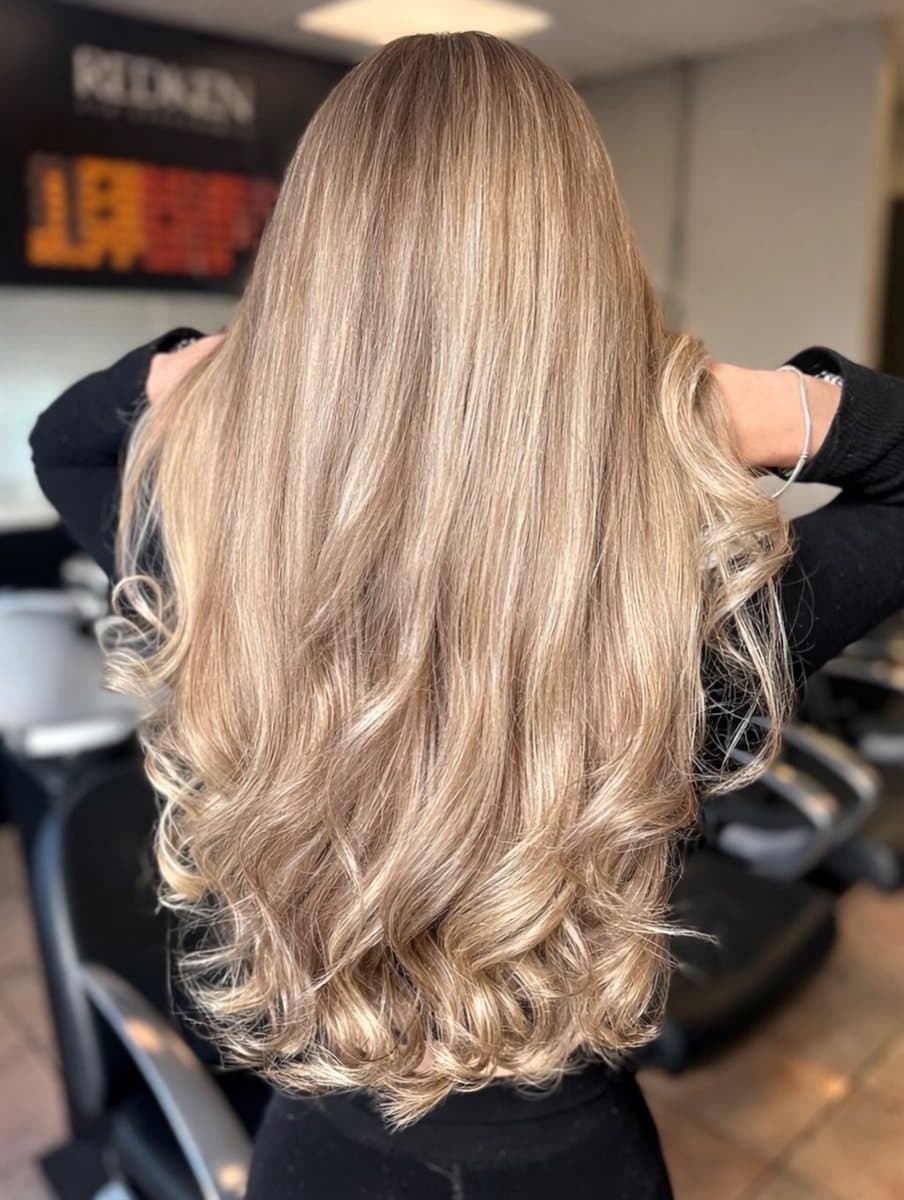 Hand-painted blonde balayage with dimension