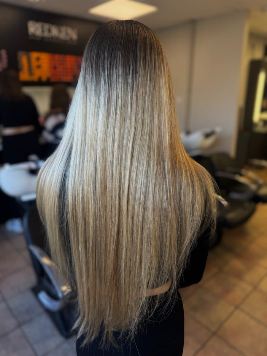 Darker, single-tone hair before balayage