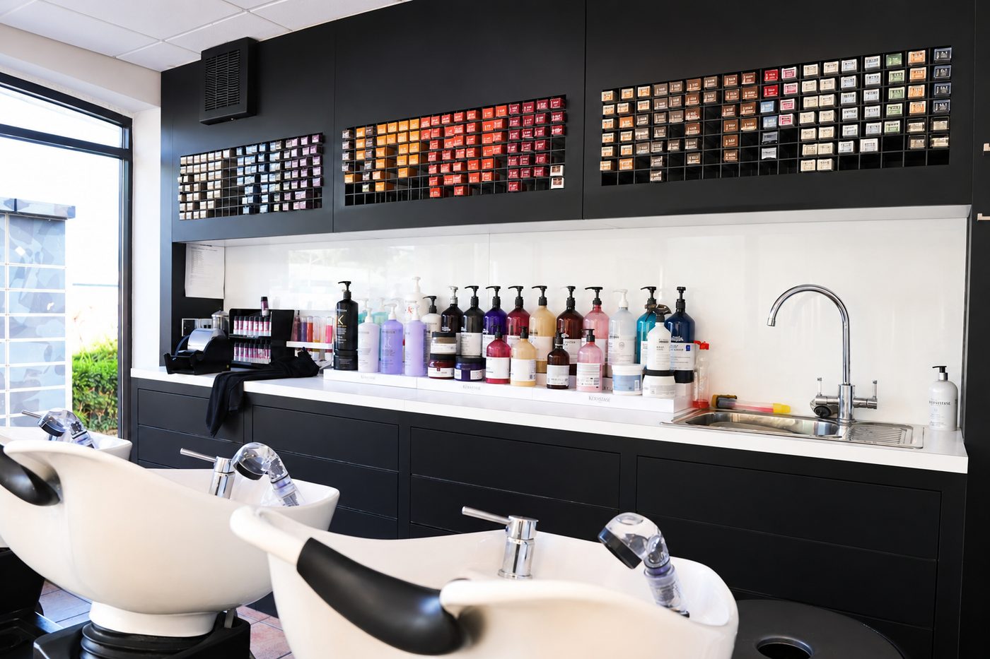 The colour bar and shade wall at Servanté Studio