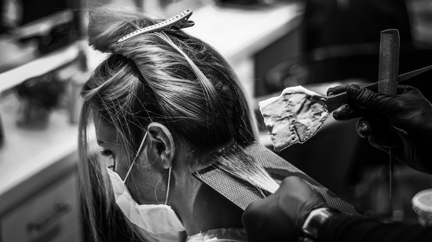 Foils and lightener being applied for highlights