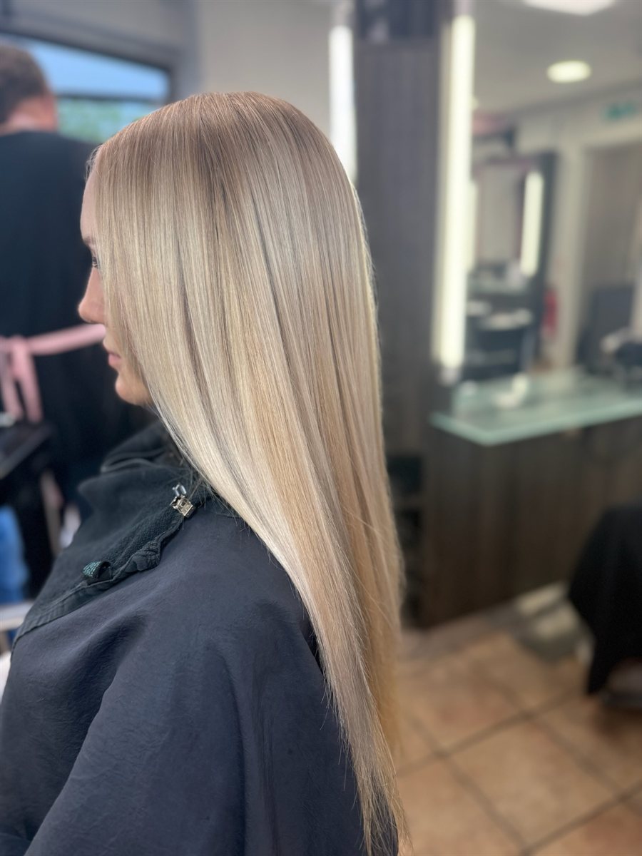 Bright, blended blonde after a full head of highlights