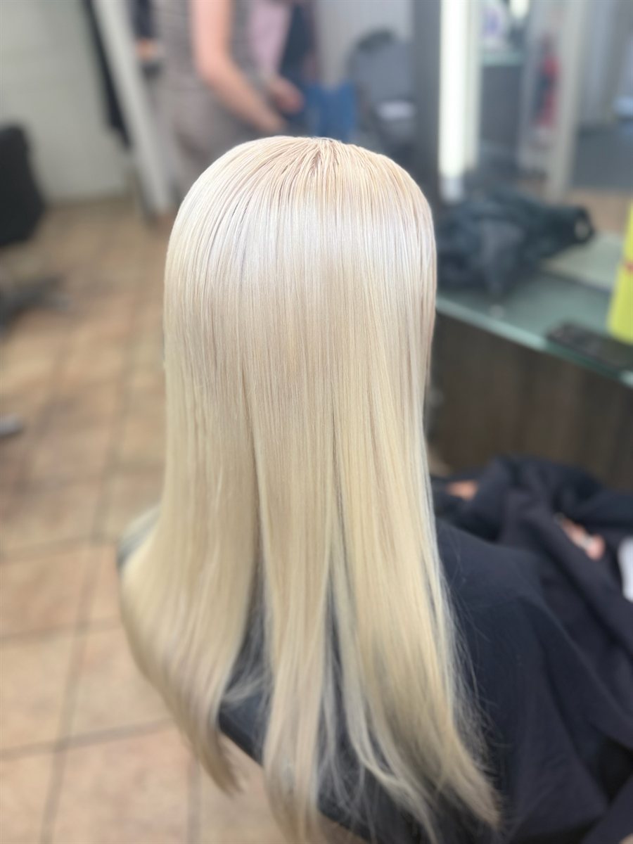 Bright icy blonde after a scalp bleach and tone
